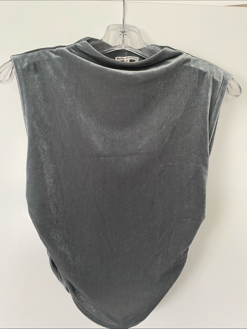 Reformation Sleeveless Ruched Stretch Velvet High Neck Tank XS